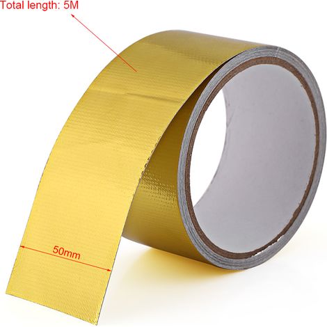 Ruban adhésif aluminium autocollant réfléchissant résistant à la chaleur, 1 rouleau 5cm x 5m, protection bouclier thermique doré pour voiture. (1/5)
