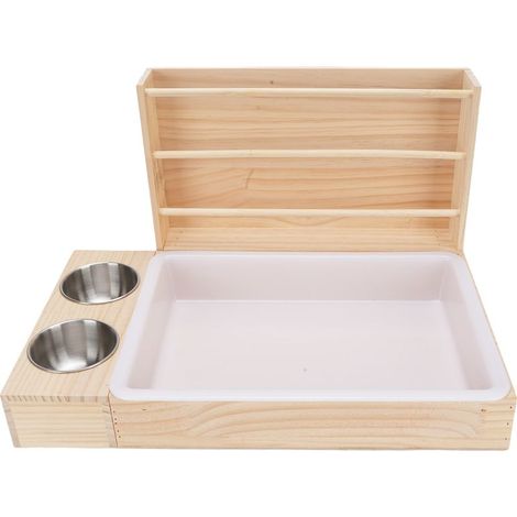 3-in-1 Rabbit Feeder with Litter Tray and 2 Bowls Pet Feeder Grass-Based Food Holder for Guinea Pigs (1/5)