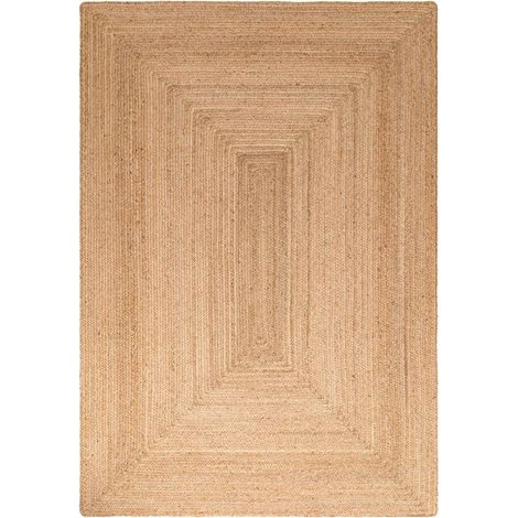 Tapis salon 200 x 300 cm, motif simple, jute authentique tissé à la main, beige, texture poils ras, structure naturelle et chaleureuse pour le salon (1/5)