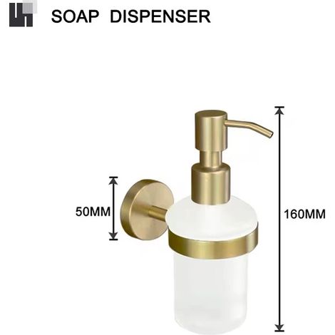 (Distributeur de savon) Panier à savon doré brossé, porte-serviettes, porte-papier toilette, crochet pour peignoir, porte-gobelet, brosse WC, porte-savon, accessoires de salle de bain (1/5)