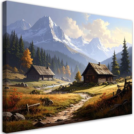Tableau Moderne, Paysage de montagne maisons nature,30x20 (1/4)