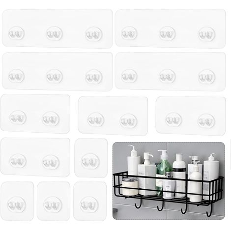12 - Crochet Adhésif - Étagère Douche - Sans Perçage - Plastique Transparent - Pour Salle De Bain Et Cuisine - 6x6cm 6x14cm 7x26cm (1/5)