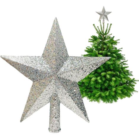 Puntale per albero di Natale - Stella glitterata argento 20 cm (1/5)