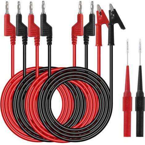 Câbles De Test Multimètre - Pince Crocodile Et Fiche Banane 4 Mm - Pour Mesures Électriques - 6 Pièces (1/5)