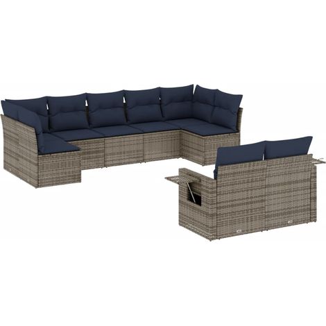 Maison Exclusive - 9-teiliges Gartensofa-Set mit Kissen, grau, Po (1/5)