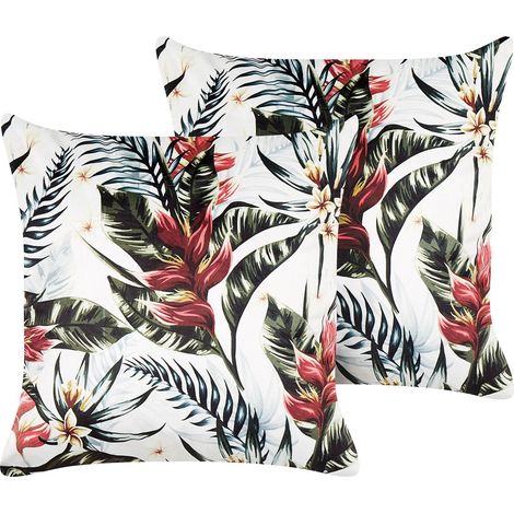Dekokissen 2er Set EDELWEISS Samtstoff 45 x 45 cm Bunt Pflanzenmuster