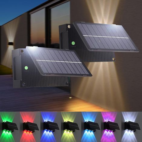 2 Pack Lampe Solaire Extérieur Jardin RGB Applique Solaire Exterieur Up Down Éclairage mural d'extérieur Etanche Lumière Solaire de Clôture avec Capteur Crépusculaire pour Cour Jardin (1/5)