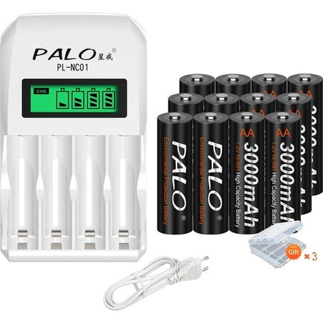 Pile AA rechargeable, tension 12 V, chimie NiMH, chargeur 12AA 1 (1/2)
