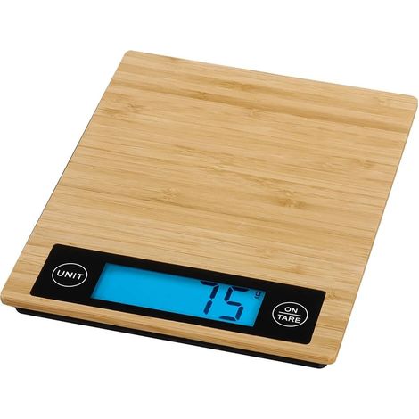 Balance de cuisine électronique 5 kg - Surface en bambou, capteur haute précision, arrêt automatique, fonction tare - Idéale pour la cuisine et les accessoires de barbecue.