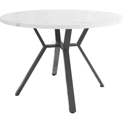 Juego de comedor 5 piezas: mesa redonda de MDF con efecto mármol y 4 sillas negras (1/5)