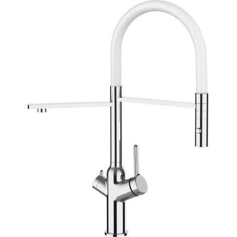 3 Wege Wasserhahn Kueche Spueltischarmatur Verchromt Kuechenarmatur mit Weiss 360 schwenkbarem Auslauf und abnehmbare 2 strahl Handbrause - BOD Design
