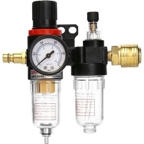 Régulateur de Pression d'Compresseur, 1/4" Séparateur d'Eau d'Air Comprimé avec Manomètre pour Compresseur et Outils d'Air