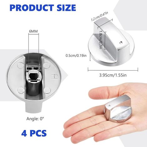 4 Pièces 6 mm Bouton de Cuisinière en Métal. Bouton Plaque de Cuisson. Universel Boutons de Commande four Remplacement Accessoires pour Cuisinière Réchaud À Gaz Four (1/4)