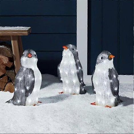 Pingouin de Noël lumineux en acrylique, figurine décorative pour jardin ou lampe de sol. (1/4)