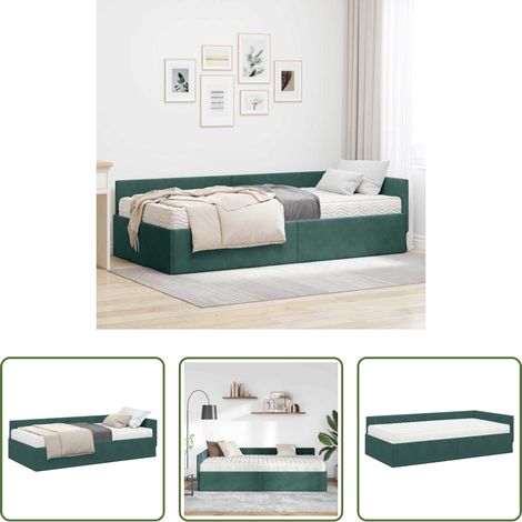 Matelas intégré - Cadre de lit d'angle avec matelas Autre 2 pcs Vert Velours (1/5)