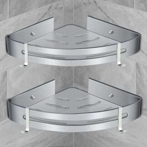 Eckduschregal, Badezimmerregal ohne Bohren, Duschkorb, wandmontiertes Duschregal aus Aluminium, zweiteilige Aufbewahrungsbox, silber (2 Stück) (1/5)