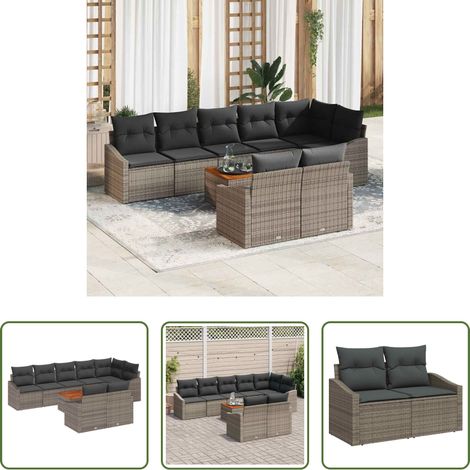 Terrassensofa - Gartensofa-set mit Speicher 9 pcs Grau Poly-Rattan (1/5)
