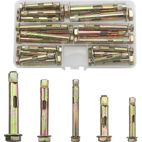 Lot de 24 boulons d'ancrage, boulons extensibles pour mur, béton, brique, maçonnerie (M6/8/10) - Vis d'extension robustes assorties pour fixations murales (50/70/80 mm) (1/5)