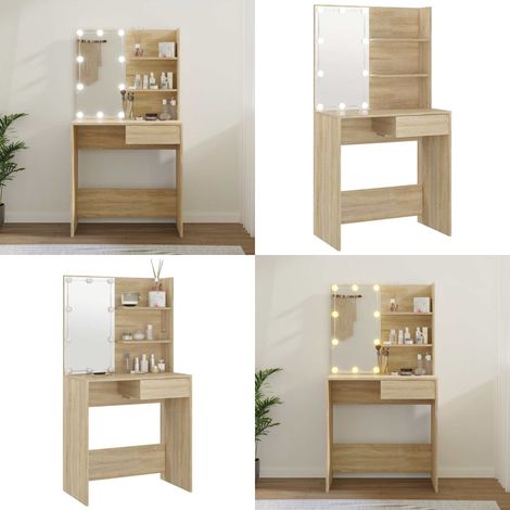 Toeletta con LED Rovere Sonoma 74,5x40x141 cm - Tavolino da trucco - Tavolino con LED