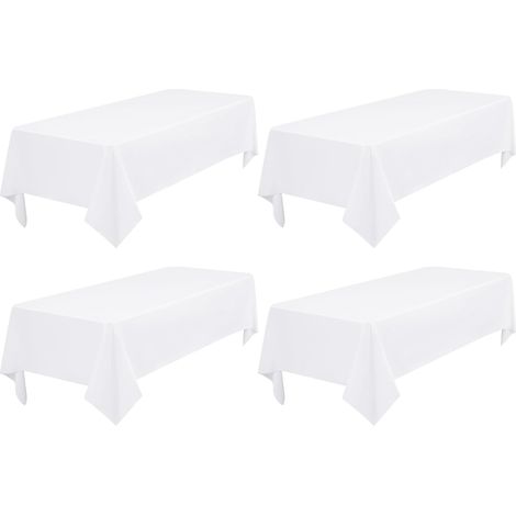 Lot de 4 Nappes, Rectangulaire, Polyester, 153x260 cm, Blanche, Résistante, Mariage