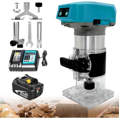 Kabelloses elektrisches Handoberfräsenwerkzeug, kompatibel mit Makita 18-V-Akku, bürstenloser Oberfräsen-Trimmer, professioneller Oberfräsen-Trimmer mit 1/4-Spannzange (1x 5500 mAh Akku + Ladegerät)