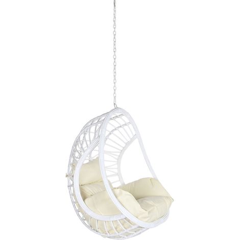Fauteuil de jardin à suspendre en rotin synthétique et aluminium - Longueur 90 x Profondeur 70 x hauteur 110 cm -PEGANE- (1/4)