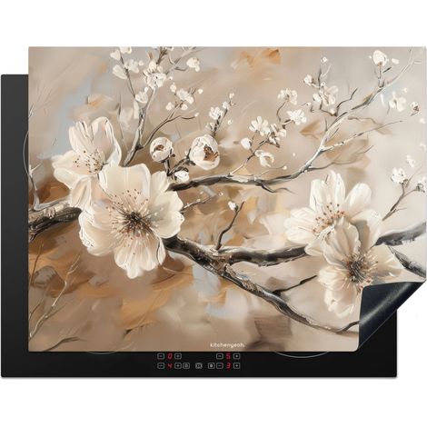 PROTECTION PLAQUE INDUCTION Fleurs - Abstrait - Peint - Beige Couvre Plaque De Cuisson 77x59 cm
