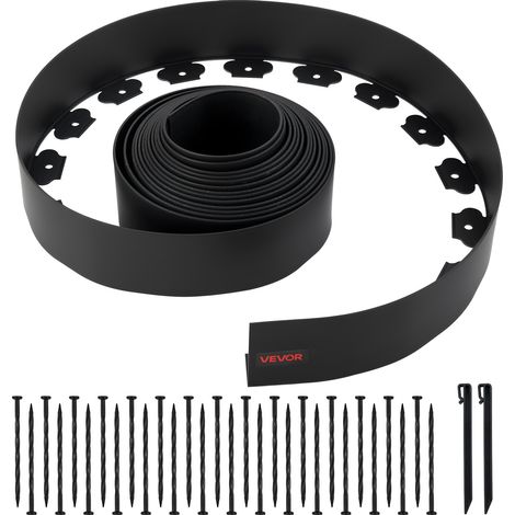 Bordure de Jardin en Plastique, 10 m x 10 cm, Bordure Paysagère avec 30 Piquets, Sans Creuser, Flexible, Résistante aux UV, Rouleau de Séparateur Chemin pour Parterres de Fleurs, Pavés de Cour (1/5)