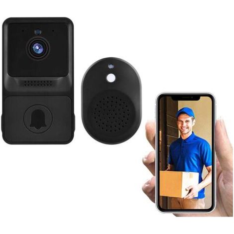 Sonnette vidéo sans fil avec caméra de sécurité visuelle intelligente haute résolution 1080P avec vision nocturne IR Surveillance audio bidirectionnelle en temps réel (1/5)