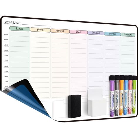 Calendrier Adhesif Tableau blanc Planning Mural, Planificateur Semainer effaçable parfait pour Planification des Tâches, Organiseur Hebdomadaire Repas familial - en Français (42 x 28 cm) (1/5)