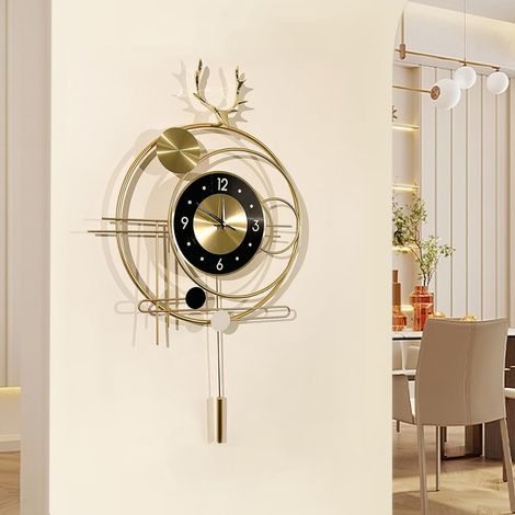 Horloge Murale Decorative Pendule Deer Horn Metal Swing Geometric Gold Decorative Nordic Minimalist for Living Room Bedroom Office (1/4)
