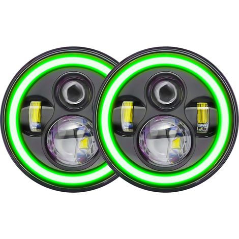 Lot de 2 phares LED de 17,8 cm pour voiture et moto avec DRL/clignotants/feux de croisement/feux de route, yeux à angle rouge de 17,8 cm de remplacement rond pour Jeep Wrangler JK TJ LJ CJ Hummer H1 H (1/5)