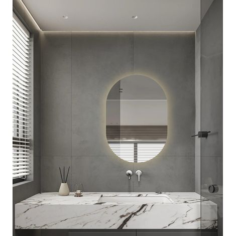 Saniclass Shine Miroir de salle de bains - 70x100cm - ovale - installation horizontale / verticale - éclairage LED indirect - Chauffage miroir -