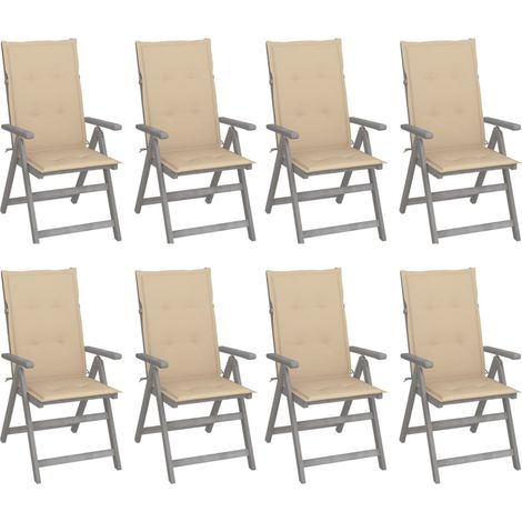 Lot de 8 Chaises inclinables de jardin avec coussins,Fauteuils d'extérieur Gris Acacia -TF28402 (1/5)