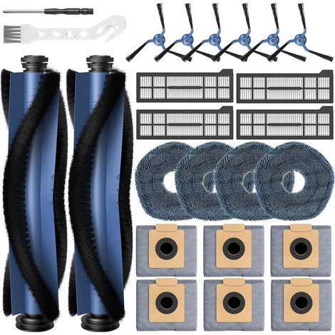 Kit de repuestos para el robot aspirador EUFY X10 PRO, juego de 24 piezas (2 cepillos de rodillo principales + 6 cepillos laterales + 4 filtros + 4 almohadillas de fregona + 6 bolsas para el polvo + 1 (1/5)