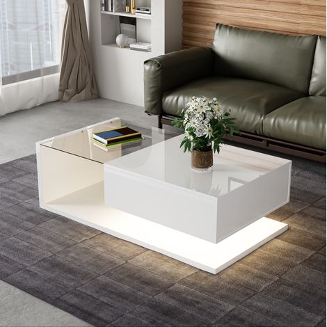 MEUBLIV Couchtisch 105x55 cm weiß – LED, Glas, Stauraum (1/5)