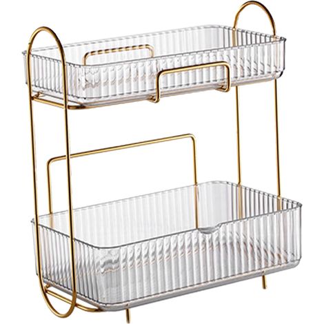 Coffret de Rangement Maquillage 2 Étagères Organisateur de Salle de Bain Comptoir Grande Capacité Support Cosmétique pour Chambre Coiffeuse Transparent (1/5)