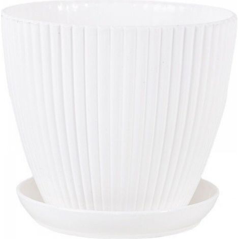 Pot de fleurs avec plateau blanc 998cm 1 pot de fleurs en résine plastique épaissie à rayures verticales (1/5)