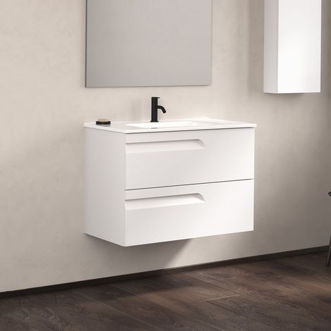 Ensemble de meubles de salle de bain avec 2 tiroirs compacts VITALE - ROYO Couleur : Blanc brillant - Options : Meuble + Vasque - Dim. : 100 cm - Profondeur : 46 cm (1/2)