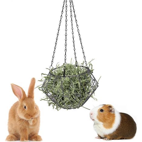 Râtelier à Foin Lapin, Mangeoire à Fruits Légumes Suspendu pour Lapins, Lapins Nains, Cochons d'Inde, Chinchilla, Sac a Foin Lapin, Jouet pour Petits Animaux (1/5)