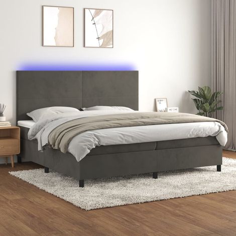 Lit Adulte - Sommier tapissier matelas et LED - Ensemble de lit tapissier - Chambre Intérieur Gris foncé 200x200 cm Velours XRKJY7324527 (1/5)