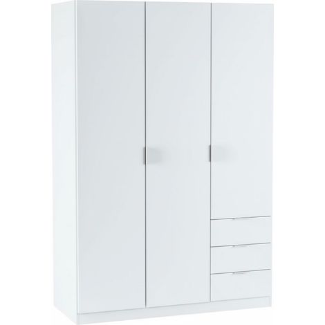 Armadio guardaroba 3 ante asta appendiabiti 3 ripiani e 3 cassetti bianco