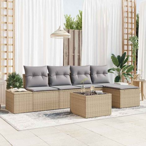 Garten-Sofa-Set mit Kissen 5 pcs Beige und Hellgrau Poly-Rattan (1/5)