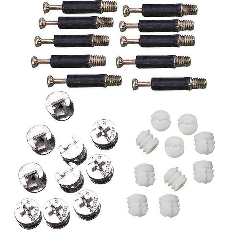 Lot de 10 connecteurs pour meubles : raccords à came, écrous pré-insérés, chevilles, écrous à visser pour meubles en bois, placards et tiroirs. (1/5)