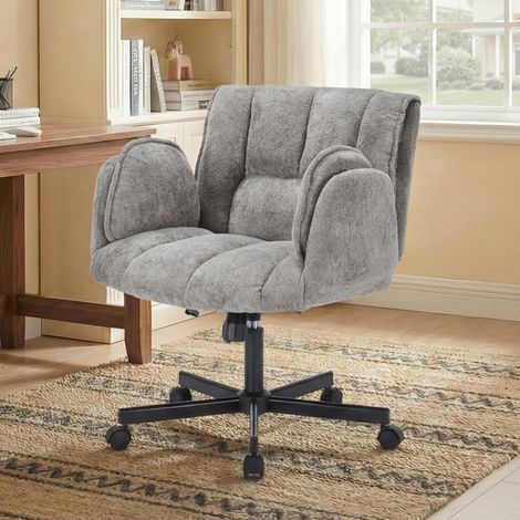 Chaise de bureau pivotante réglable en hauteur avec accoudoirs rabattables et soutien lombaire, max 150 kg - Gris (1/5)