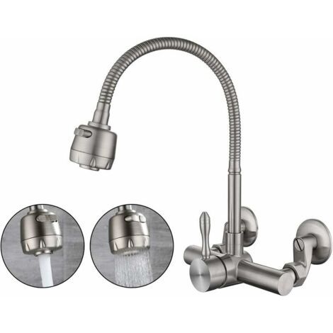 mitigeur Mural Cuisine,Matériau En Acier Inoxydable 304 De Qualité Alimentaire,Rotatif à 360 ° Robinet Mural De Cuisine Des Trous De Montage 6.3CM-24CM (1/5)