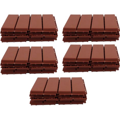 Lot de 30 dalles de terrasse emboîtables, antidérapantes et imperméables, en plastique marron, pour patio ou jardin extérieur. (1/5)