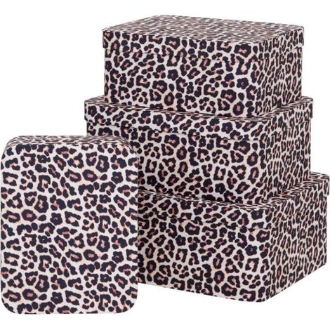 Lot de 4 Boîtes Déco Léopard "Polybox" 39cm Marron (1/5)
