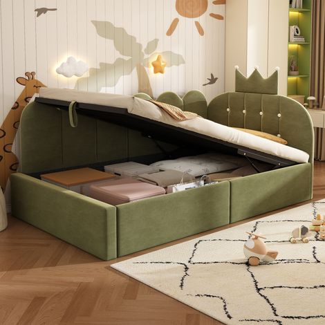 REDOM Letto da giorno 90x190 cm con contenitore idraulico in velluto verde (Senza materasso)