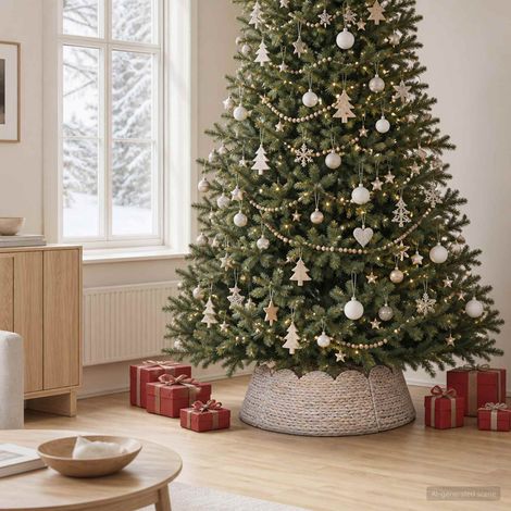 vidaXL Collar para árbol de Navidad Redondo Blanco Diám. 90 x 28 cm (1/5)
